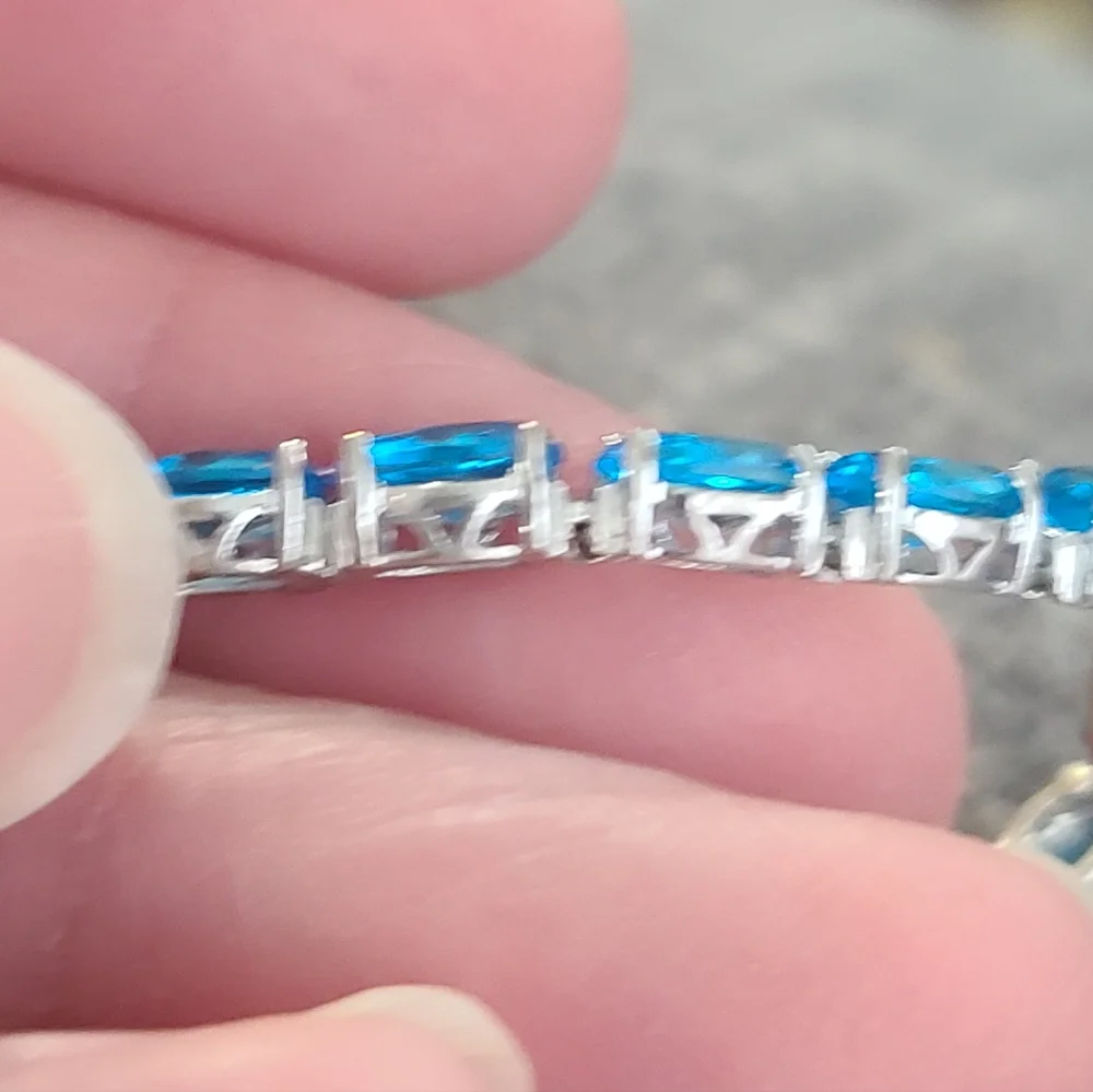 Blue Topaz And Sterling Silver Tennis Bracelet Women Jewelry, 8 Inch - Picture 4 of 8